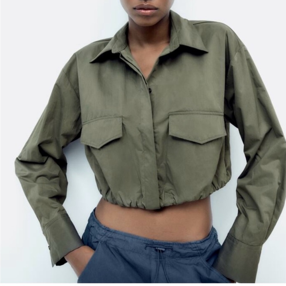 Zara Army Green Cropped Jacket